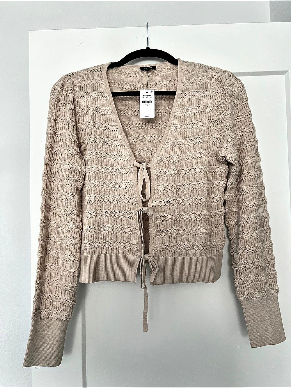 Express Tie-Front Knit Cardigan in Beige Size Small NWT